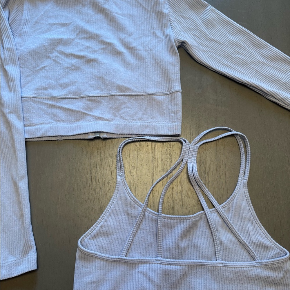 Light Blue Ribbed Top and Jacket Set - Picture 2 of 3